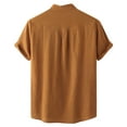 thumbnail image 3 of Men Casual Shirt Top in Solid Pattern for Everyday Wear Comfortable Loose Short Sleeve Button-Front Stand Collar Top for Men Versatile Standalone Style, 3 of 5