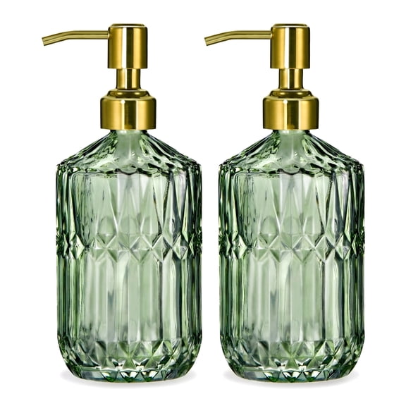 Shihaoyuan Refillable Glass Soap and Lotion Dispenser Set with Stainless Steel Pump, 16 oz, 2 Pack