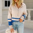 thumbnail image 2 of Fall Sweaters Womens Knit Pullovers Fashion Color Block Zipper Pullover Tops Long Sleeve Sweatshirt Blouses, 2 of 5