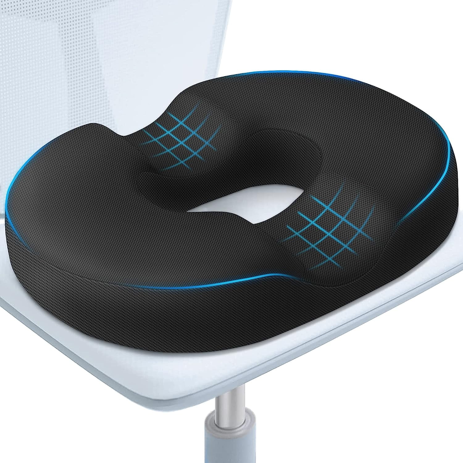XIMEI Donut Pillow Seat Cushion, Donut Chair Cushion for Postpartum/Pregnancy & Hemorrhoids, Tailbone Pain Relief, Memory Foam Lifting Cushion for Office & Home Chairs, Black