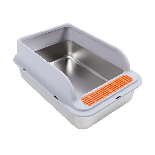 Large Metal Litter Box, Stainless Steel High Sided Kitty Litter Tray Non Stick Metal Kitty Litter Box for Kitten Medium Cats
