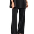 thumbnail image 4 of WIZUTIZ Women's Fashion Solid Color Round Neck Short Sleeve Elastic Waist Wide Leg Pants Loose Pajama Set Cozy Loungewear Soft 2 Piece Sleepwear, 4 of 5