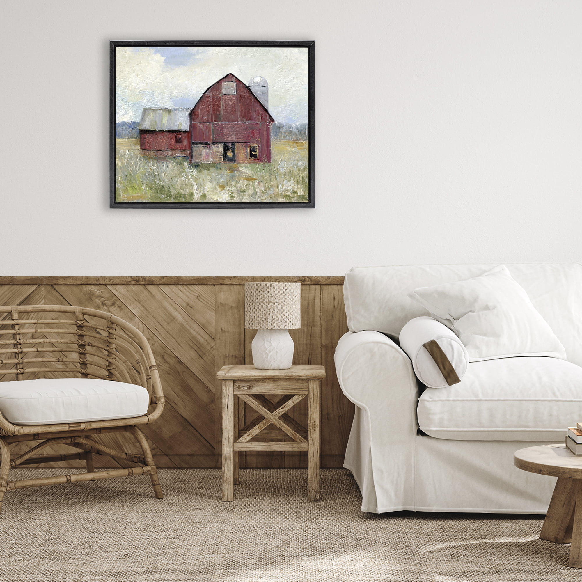 Stupell Industries Red Rugged Barn Black Framed Floater Canvas Wall Art, design by Sally Swatland