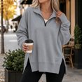 thumbnail image 3 of Quarter Zip Pullover Women Long Sleeve V Neck Tops Fashion Loose Sweatshirt, 3 of 6