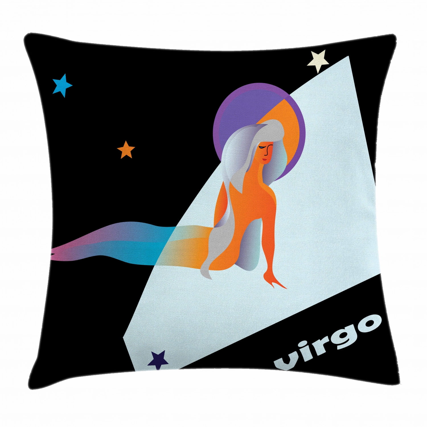 Zodiac Virgo Throw Pillow Cushion Cover, Stars and Symbols Theme
