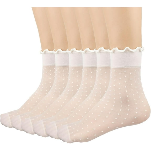 CAILDANL Mary 12 Pairs Women's Sheer Ruffle Socks Nude Stocking Summer Ultra Thin Cool See Through Silk Ankle Socks for Women