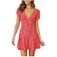 thumbnail image 1 of Fridja Robe Mini de Plage pour Femmes à Imprimé Floral, Manches Courtes, Col en V, Cocktail, Fête, 1 of 8