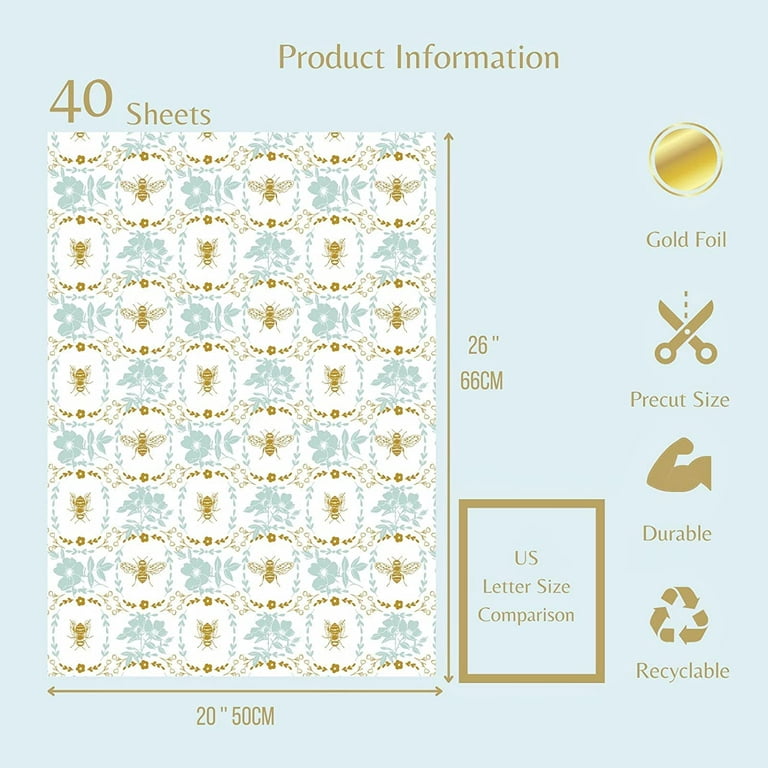 Gold Tissue Paper for Gift Bags, 40 Sheets Metallic Gold Tissue Paper for