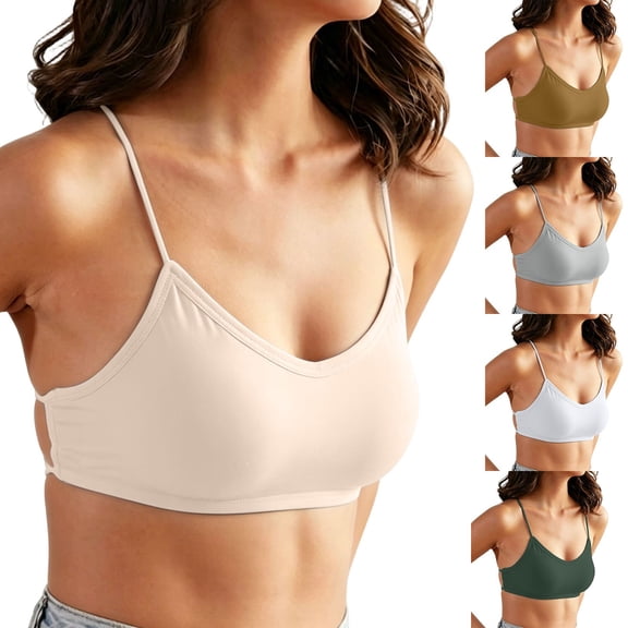 Jinhomg Women's Triangle Bralette Plunge Bra V Neck Wireless No Padded Soft Comfortable Everyday Sleep Bras Coffee M