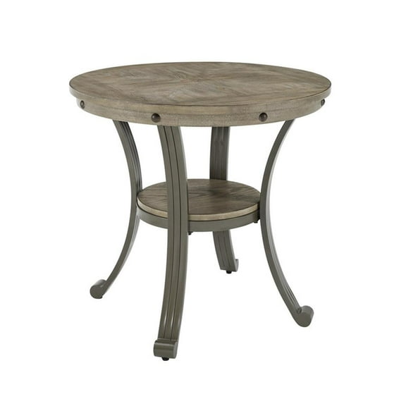 Pemberly Row Metal and Wood Round Side Accent Table in Pewter