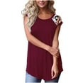 thumbnail image 1 of Pompotops T-Shirt Imprimé Décontracté pour Femmes Épissant des Hauts à Manches Courtes de Mode O-Cou, 1 of 7