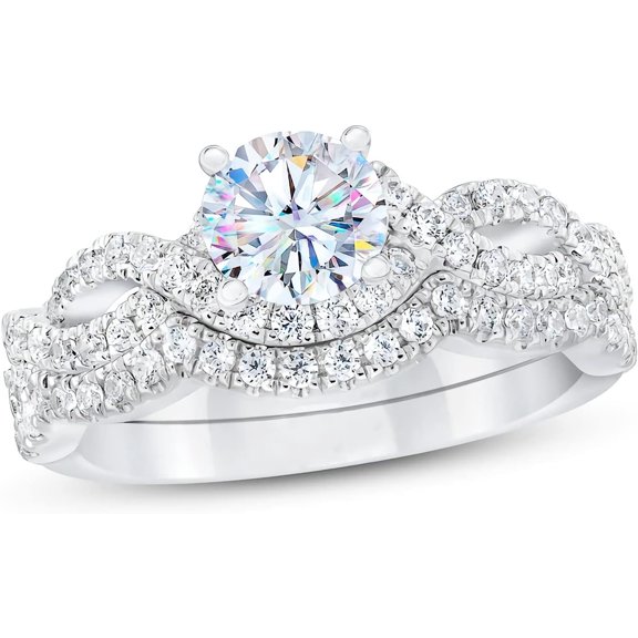 1-1/2 Carat (ctw) Bridal Set Moissanite engagement rings for women Platinum Plated Silver ring Moissanite rings