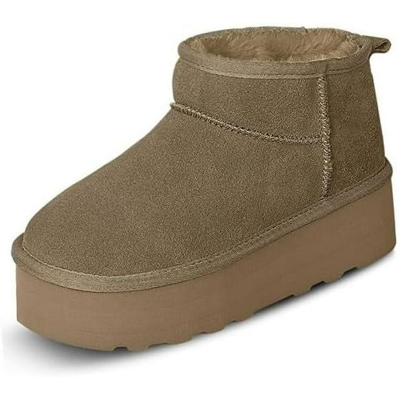 Platform Mini Boot For Women Short Ankle Boot Classic Ultra Snow Platform Anti-Slip Boot For Outdoor Fur Fleece Lined Sneakers