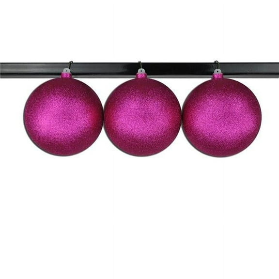 Queens of Christmas ORN-BLKG-150-PI-3PK 6 in. Glitter Ball Ornament with Wire, Pink - Pack of 3