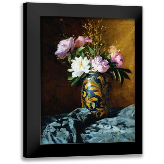 Grossi, Carlo 12x14 Black Modern Framed Museum Art Print Titled - Peonies in a Vase (detail)