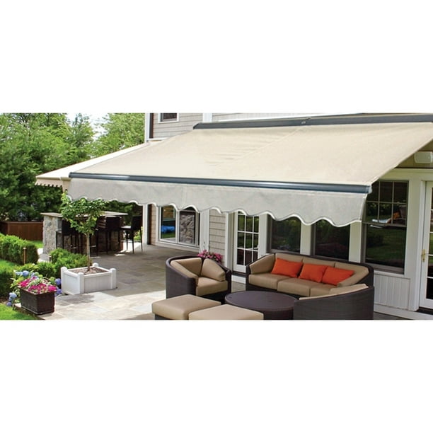 Aleko 13 Ft Manual Patio Retractable Awning 120 In Projection In Multi Striped Red Aw13x10mstrre19 Hd The Home Depot