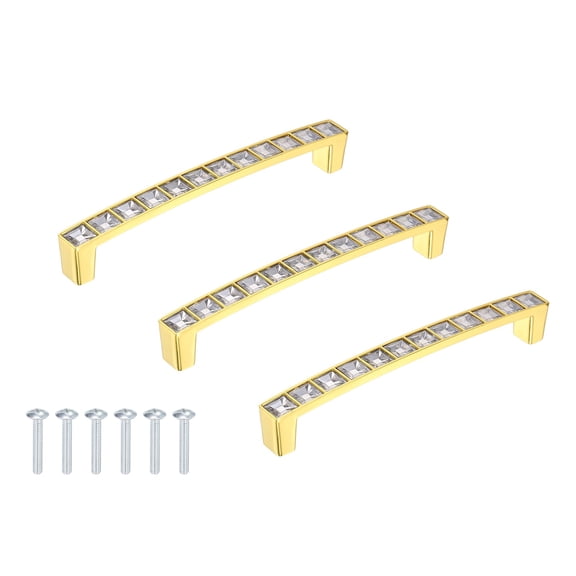 Uxcell Crystal Drawer Pulls, 5" Hole Center Zinc Alloy Cabinet Pulls Handles with Screws for Kitchen Bedroom Dresser Cupboard Wardrobe, Gold, 3 Pcs (6" Length)