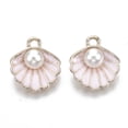 thumbnail image 2 of 100 pc Alloy Pendants with ABS Plastic Imitation Pearl & Enamel Shell with Pearl Light Gold Misty Rose 16x15x7mm Hole: 1.5mm, 2 of 3