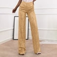 thumbnail image 2 of UYISJ Womens Casual Sparkle Sequin Glitter Bling Yoga Pants Wide Leg Palazzo Flared Trousers Sequins Pants Party Clubwear Gold M, 2 of 5