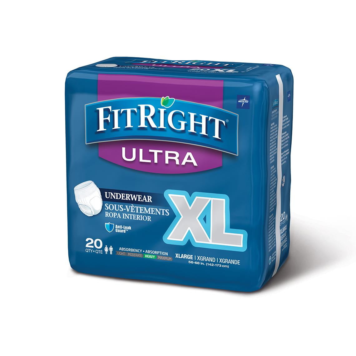 Medline FitRight Ultra Protective Disposable Underwear XL 20 Count