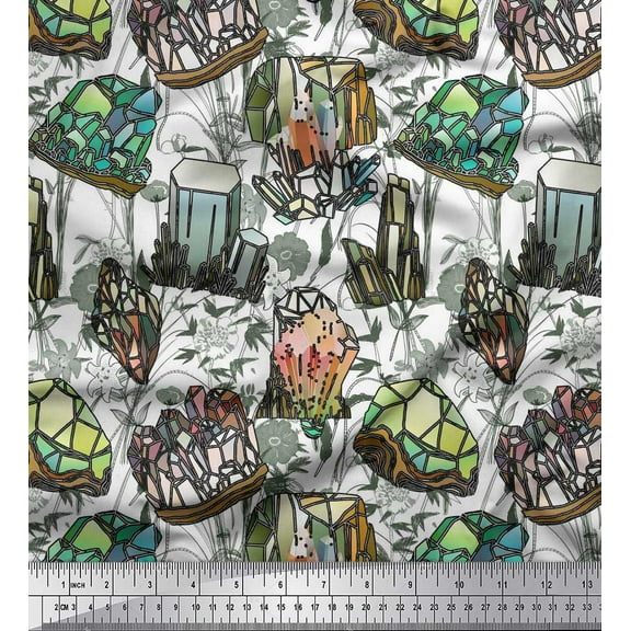 Soimoi Cotton Duck Fabric Leaves,Floral & Crystals Ocean Printed Craft Fabric by The Yard 42 Inch Wide