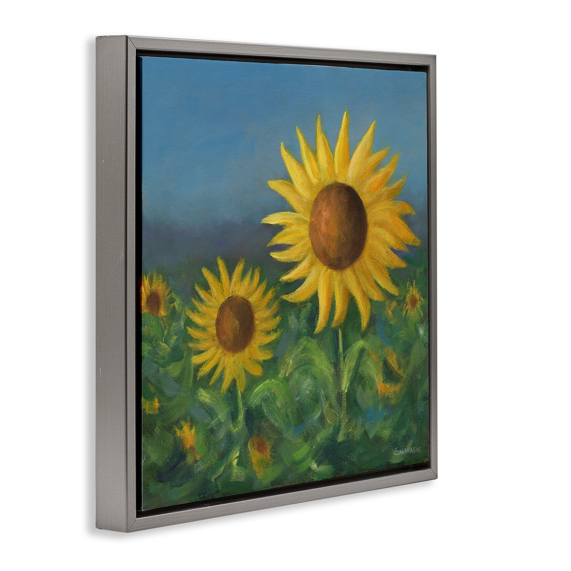 Stupell Industries Blooming Sunflower Meadow Botanical & Floral Painting Gray Floater Framed Art Print Wall Art, 18 x 18