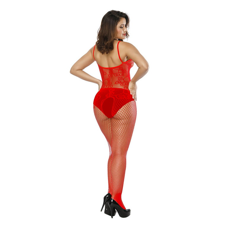  Plus Size Red Fishnet Sparkle Dress ,Bodystocking