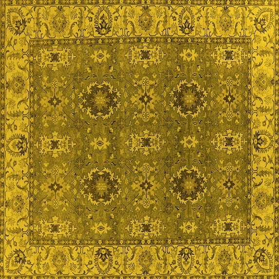Ahgly Company Indoor Square Oriental Yellow Industrial Area Rugs, 8' Square