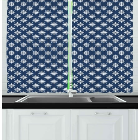 - Indigo Curtains 2 Panels Set, Ancient Greek House Tile Inspired Design with Floral Flower Leaf Details, Window Drapes for Living Room Bedroom, 55W X 39L Inches, Navy Blue and White, by Ambesonne
