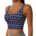 thumbnail image 2 of Balery Purple and Blue Squares Sujetadores deportivos con espalda cruzada para mujer, acolchados, sin costuras, de alto impacto, ideales para yoga, gimnasio, entrenamiento y fitness.-Small, 2 of 8
