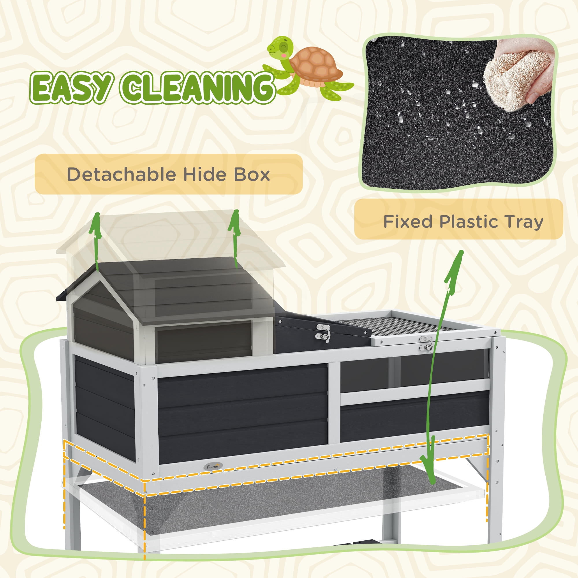 Tortoise Habitat with Adjustable Lamp Holder, 2 Layer Tortoise Enclosure with Storage Shelf, Removable Main House, Fixed Tray, Openable Lid, Gray