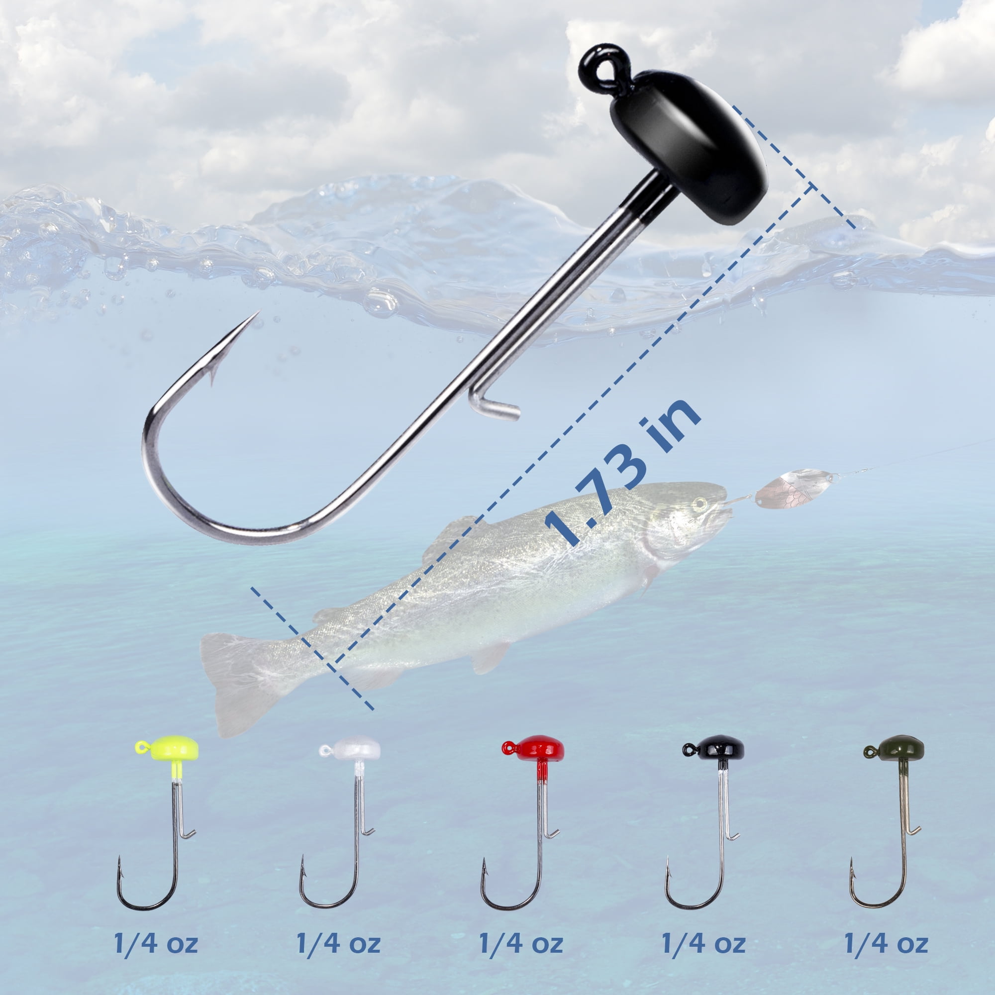 Bombrooster Bright Colored Mushroom Head Jigs, 25-Pack Weedless Ned Rigs for Bass - 1/8oz, 3/16oz, 1/4oz Sizes