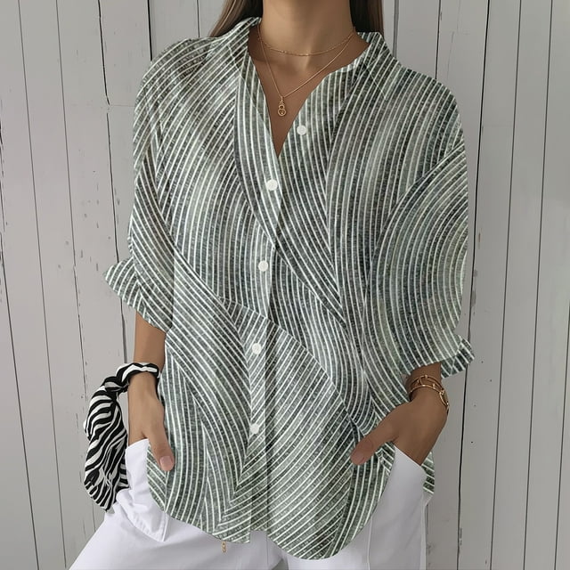 YLHFASHION Chemise à Imprimé Floral Rétro pour Femmes, Imprimé Géométrique Abstrait, Chemise à Imprimé Artistique, Chemise Décontractée à Imitation Ligne, Col en V, Liquidation, Offres du Jour, Prime, Chemises pour Femmes