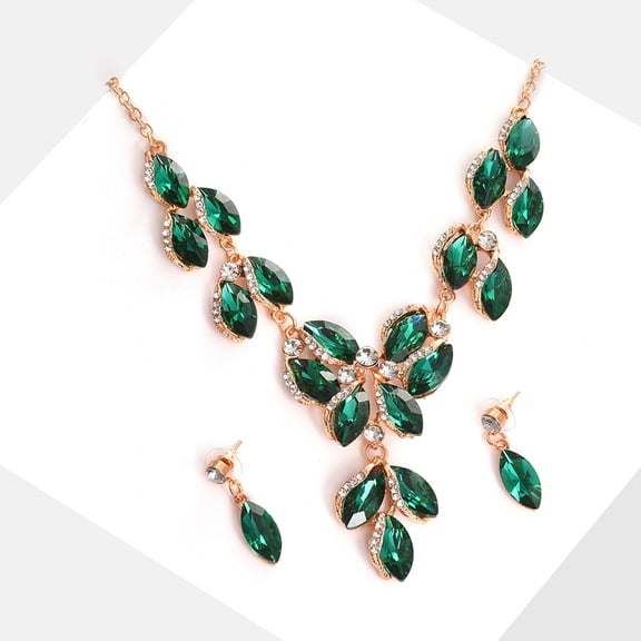 SOHI Gold-Plated Stone-Studded Necklace Earrings Set