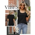 thumbnail image 6 of QAFOPEH Women Square Neck Puff Short Sleeve Smocked Cuffs Tunic Solid Color Top, 6 of 7