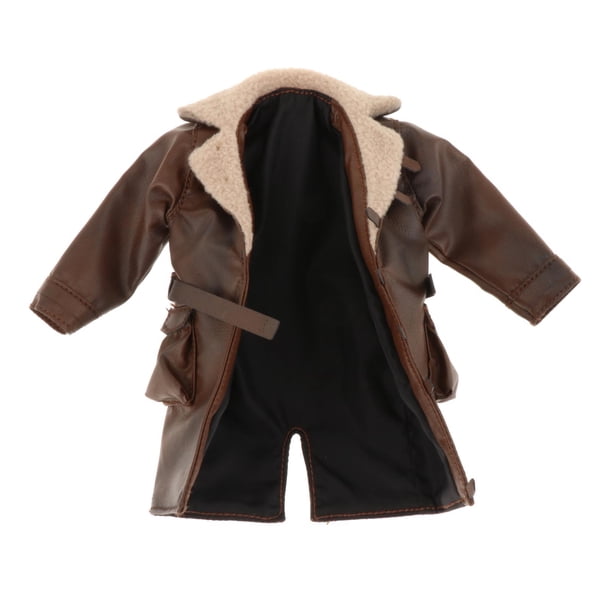 Prendas de abrigo de cuero PU a escala 1:12, abrigo de figura masculina, accesorios de disfraz, traje de en miniatura con solapa para