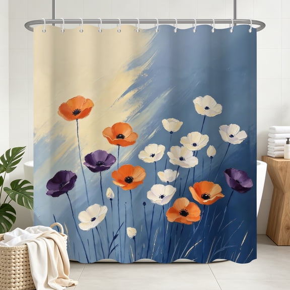 Tchckioa Modern Oil Floral 72x72 Inch Shower Curtain,Waterproof Hooks Bath Curtain for Bathroom Bathtub Decor