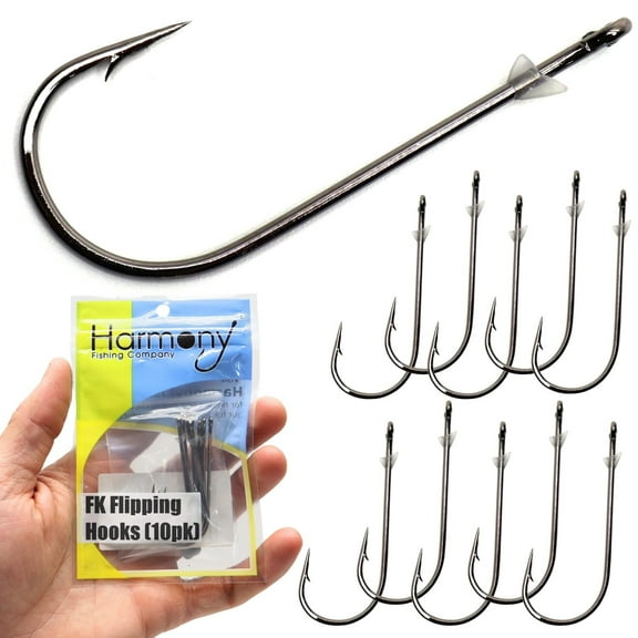 Harmony Fishing  Flex Keeper Flipping Hooks 10 Pack  Bass Fishing Flippin Cover Hooks  Adjustable Flexible Bait Keeper  Epoxy Sealed Eye  HCS  Slick Black Nickel Coating Size 3/0 10 Pack