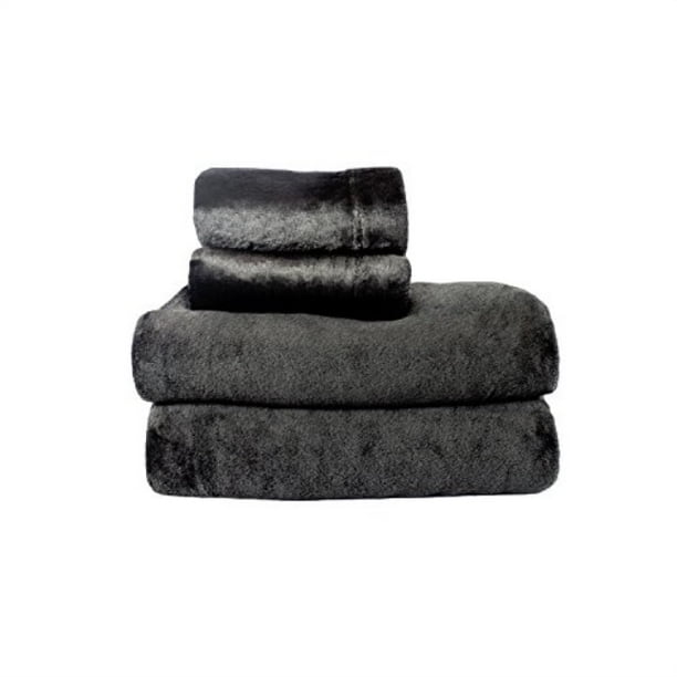 Cozy Fleece Comfort Collection Velvet Plush Sheet Set, Queen, Black, 1