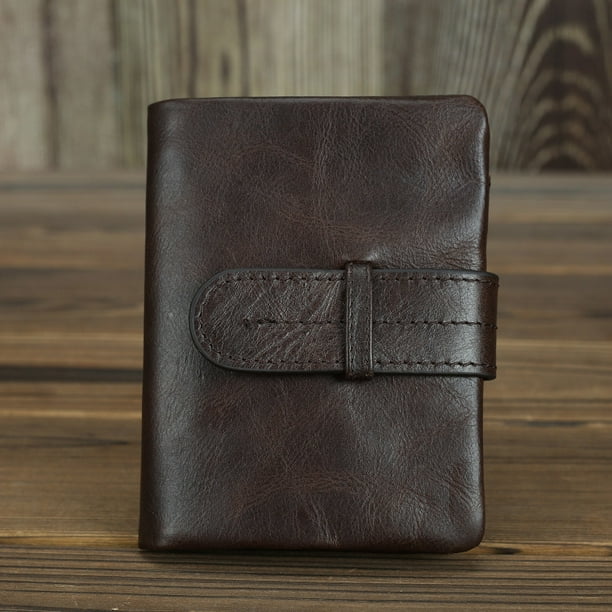 Marrón - Corto - Cartera de hombre de piel de vacuno con capa de cabeza antigua ultrasuave Cartera de mujer de cuero encerado con aceite vintage Patrón corto Cuero genuino Multi - Tarjetero