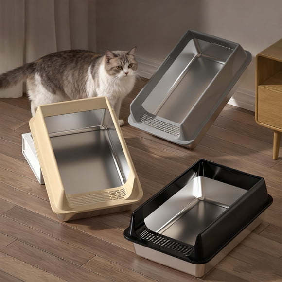 Arenero De Acero Inoxidable Para Gatos Arenero de acero inoxidable con laterales Rkxzt