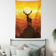 thumbnail image 4 of Antlers Tapestry, Deer at Sunset Adventure Wildlife Panoramic Valley Hill Silhouette, Wall Hanging for Bedroom Living Room Dorm Decor, 60W X 80L Inches, Burnt Sienna Amber Marigold, by Ambesonne, 4 of 5