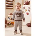 thumbnail image 6 of Loicainy Baby Toddler Boys Football Outfits 6 12 18 24 Months 2T 3T 4T Long Sleeve Round Neck Striped Tops and Pants Fall Clothes Set, 6 of 9