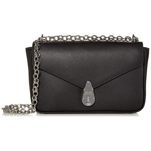 Calvin Klein Statement Series Lock Daytonna Leather Flap Convertible Shoulder Bag & Crossbody, Black/Silver