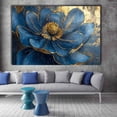 thumbnail image 2 of Mudket Canvas Wall Art Framed Ready to Hang, Blue Flower Gold Canvas Print, Abstract Floral Wall Decor Artwork for Living Room Bedroom Entryway Office, Botanical Pictures - 12"L x 8"W, 2 of 10