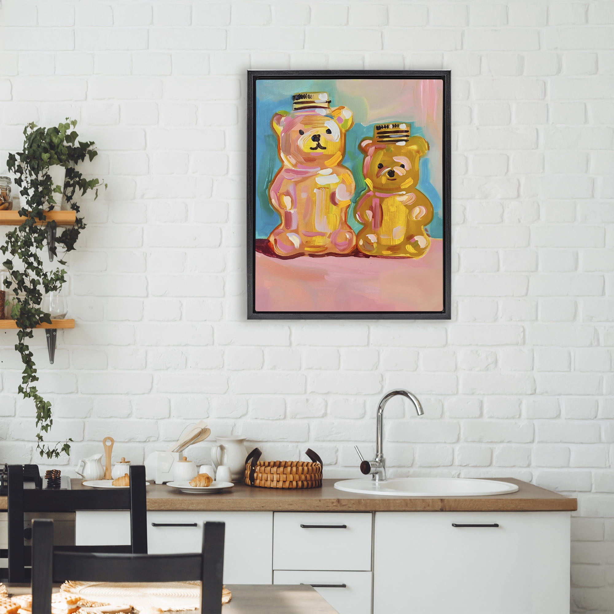 Stupell Industries Joyful Honey Bears Duo Black Framed Floater Canvas Wall Art, design by The Prints Vibe