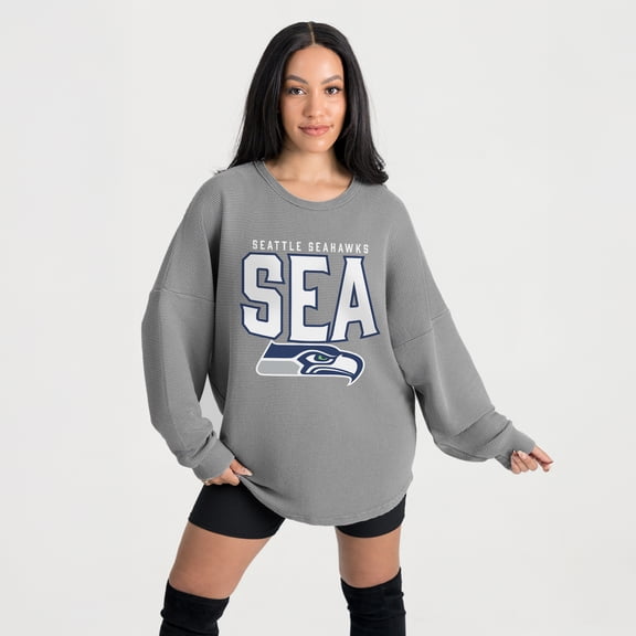 Women's Gameday Couture Gray Seattle Seahawks Oversized Pure Motion Corded Sweatshirt