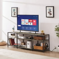 VECELO TV Stand with Charging Station for TVs up to 65 Inches, 3-Tier Media TV Entertainment Center with Storage Shelf, Industrial TV Console Table for Living Room, Bedroom, Gray