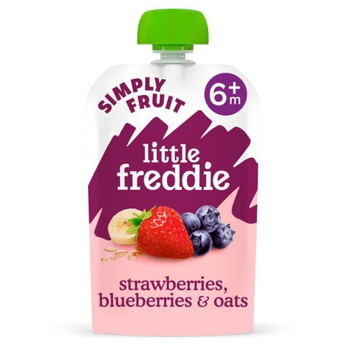 Little Freddie Organic Strawberry, Blueberry & Oats Baby Food Pouch 6+ M 100g, British Import (Pack of 3)