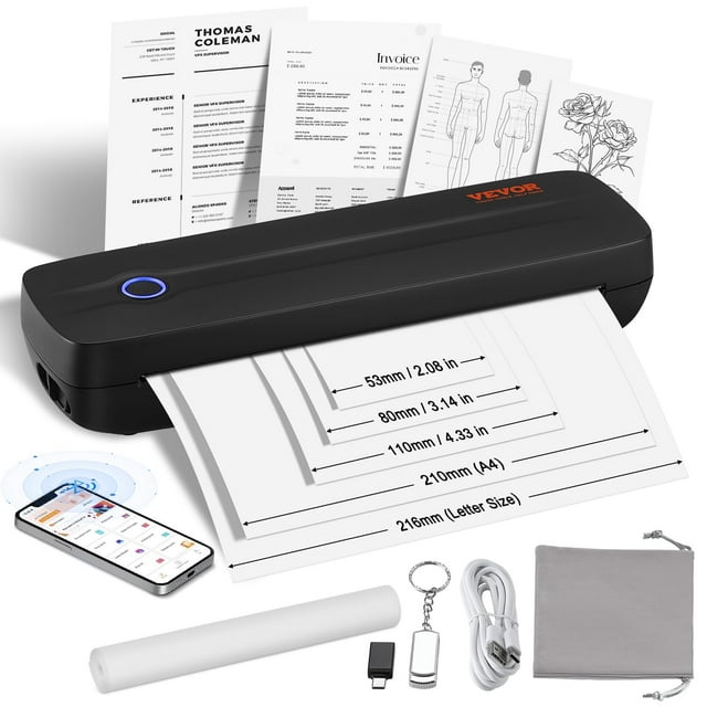 Impresora térmica VEVOR Portable 300 DPI Bluetooth 2600mAh